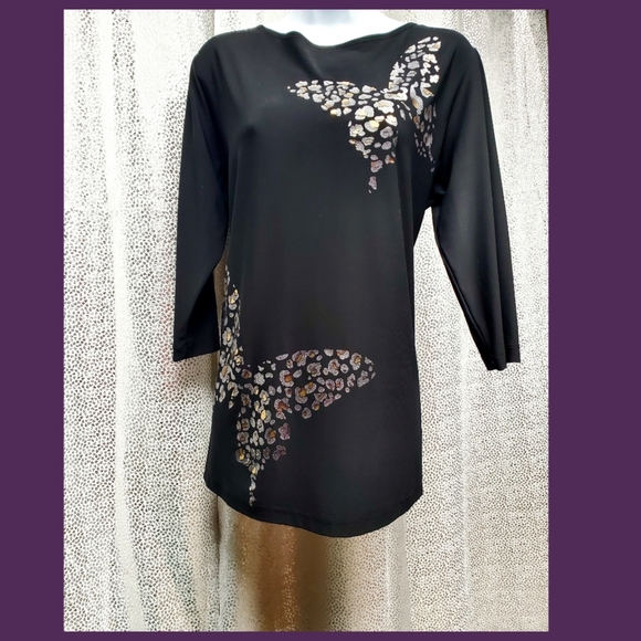 Silver Butterflies on Black Tunic Top - Picture 3 of 7